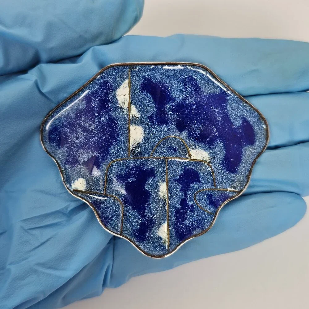 Abani Tie Blue Enamel Clip On Pin Cloisonne Modernist MCM Art‎ Jewelry Vtg Abana